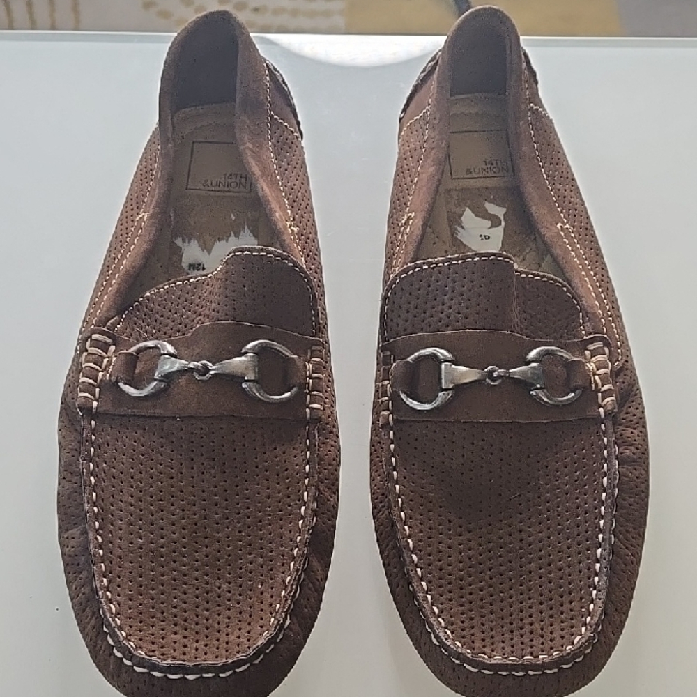 14th & Union Brown Suede Slip-On Loafers with Metal Horsebit